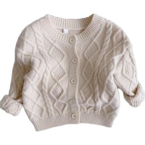 1-5Y Baby Boys Solid Color Lozenge Wool Knitted Sweater Cardigan for Chilrens Tops Clothes 2020 New Girls Autumn Warm Coat