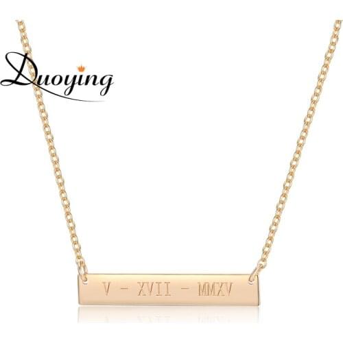 Duoying 35*6mm Gold Color Bar Custom Engraved Name Necklace For Women Personalized Initial Necklace Chain NecklaceWomen Supplier