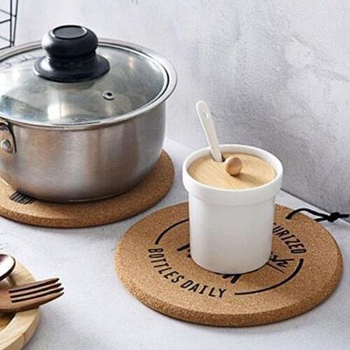 Natural Cork Round Cup Mat Drink Coasters Heat Insulation Cactus Patterned Pot Holder Mats For Coffee Table Plate Pads