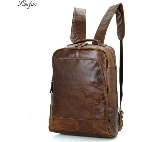 Soft Genuine leather Backpack Men Women Waterproof 14 inch Laptop Daypack for male Schoolbag For Student Hiking travel Rucksack