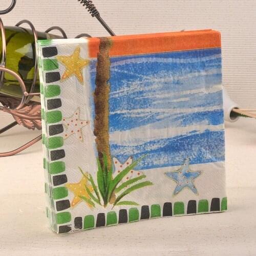 Napkins paper tissue decoupage vintage printed blue sea coconut gold birthday party cocktail cafe hotel home decoration mats