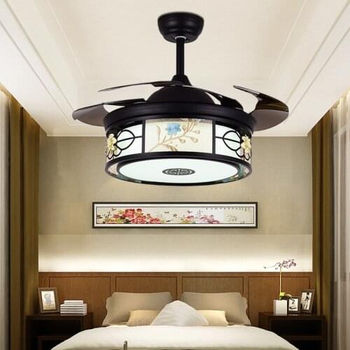 LED ceiling fan classic Living Room Home Wood Leaf Retro Fan Restaurant Fan Antique Ceiling Fan Light Chinese Style