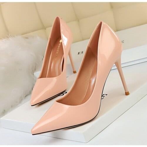 BIGTREE Shoes Women Sexy Pumps Patent Leather High Heeled shoes Thin Heel Wedding Pointed Toe Stilettos Party OL Shallow Pumps