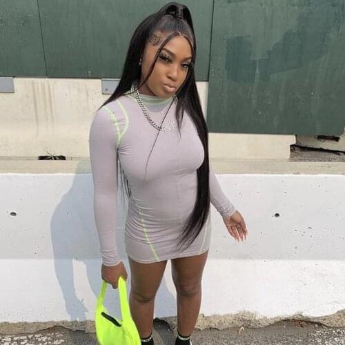 Spring Casual Skinny Mini Dress Women Clothing Patchwork Long Sleeve Dress Bodycon High Elastic Sexy Dress for Women Sportwear