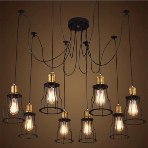 Vintage Nordic Spider Cage chandelier Multiple Adjustable Retro Pendant Loft Classic Decorative Fixture Lighting Home Lights