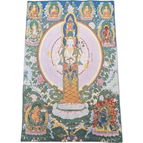 Thangka embroidery religious Tibetan portrait Nepal Buddhist temple brocade painting silk decoration figure thousand hands Guany