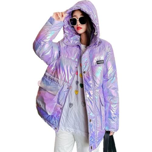Colorful Bright Cotton-padded Winter Coat Female Mid-length New Style Coat Loose Thick Parka Women Coat Plus Size Hooded Jacket