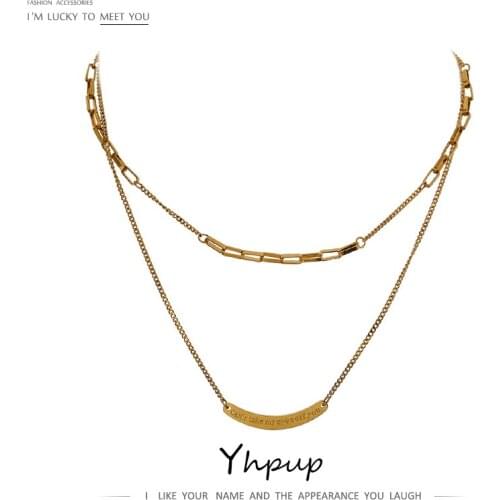Yhpup New Design Double Layered Jewelry Stainless Steel Necklace Statement 18 K Plated Chain Choker Necklace Bijoux Office Gift