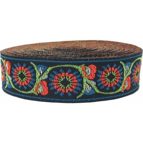 ZERZEEMOOY 3/4" 20mm 7yard/lot Woven Jacquard Ribbon black background Colourful flowers pattern MZZD17072703