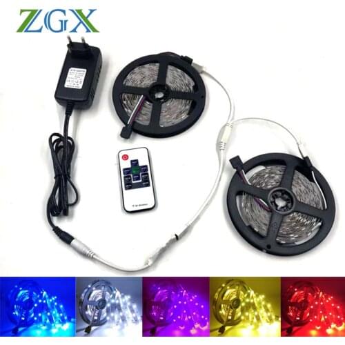 ZGX RF controller 5050 RGB LED Strip light wireless Decor tira Tape lamp neon lights ip waterproof diode ribbon 12V adapter set