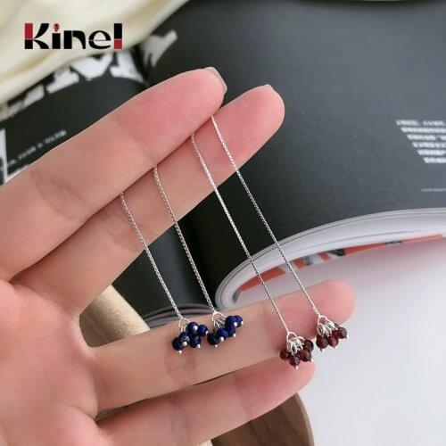 Kinel Sterling Silver 925 Long Chain Earrings for Women Lapis Dangle Silver Earring Luxury Accessries Jewelry