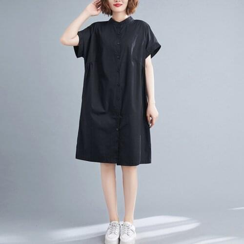 Oversized Women Cotton Casual Shirt Dress New Arrival 2021 Summer Simple Style Loose Comfortable Ladies Knee-length Dresses B747