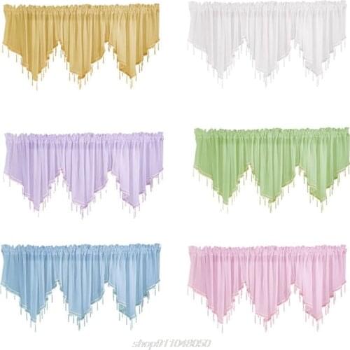 1Pc/3Pcs Sweet Candy Color Sheer Tulle Triangle Valance Beaded Trim Pendant Tassels Rod Pocket Short Window D09 20 Dropship