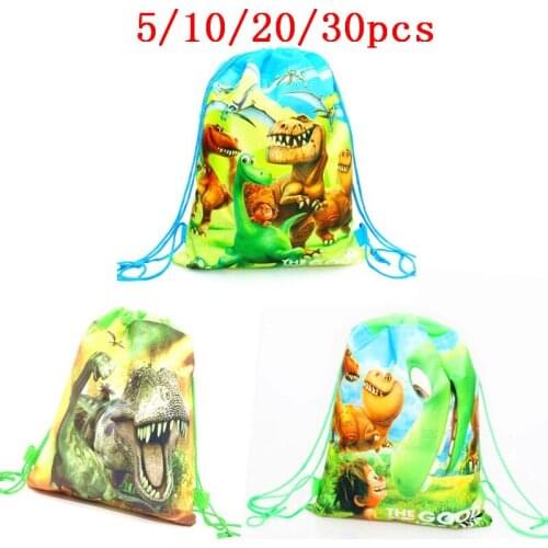 5/10/20/30PCS Birthday Party Boys Favors Cartoon Cute Dinosaur Theme Decorate Non-woven Fabric Baby Shower Drawstring Gifts Bags
