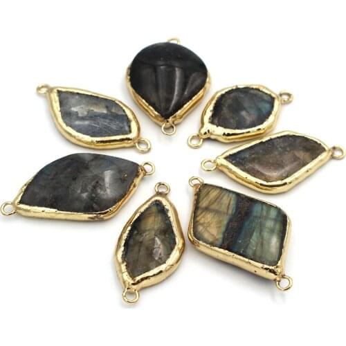 5pcs Irregular Natural Labradorite Stone Connectors Charms Edges Gold Plated for Earrings Bracelet Pendant Jewelry Making