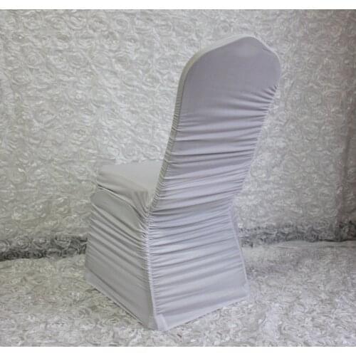 50pcs White Ruffled Lycra Spandex Stretch Chair Covers For Wedding Banquet Hotel Party Decoration