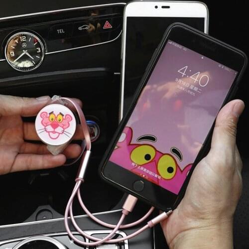 Pink Cartoon Dual Usb Car Charger Car Cigarette Lighter Universal USB Car-Charger three in one charging line fast charging