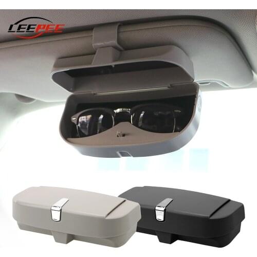 LEEPEE Car Storage Box ABS Case Multifunction For Sunglasses Cards With Clip Hanging On Sun Visor Auto Accessories Universal