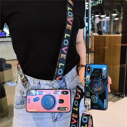3D Camera style phone case For Huawei mate 40 10 lite 20 P40 lite E P20 lite P30 pro coque Lanyard Bracket soft tpu cover