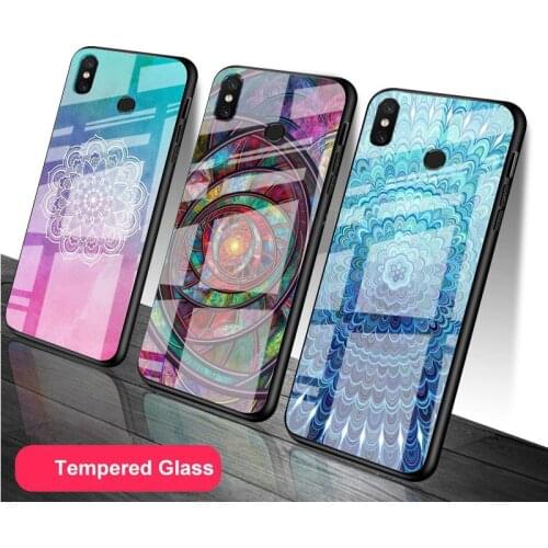 Beautiful Mandala Pattern Tempered Glass Phone Case For Redmi Note 5 6 7 8 9 Pro Note8T Note9S Redmi8 9 Cover Shell