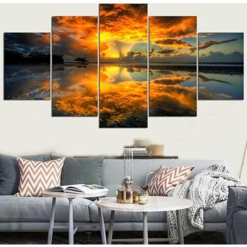 Decor Wall Artwork Paintings Canvas 5 Panel Sunrise Natural Landscape Modern HD Printed Paintings Modular Posters Home Decor