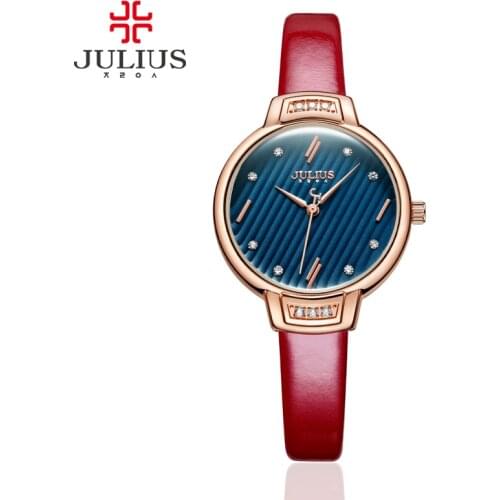 Julius JA-972 Womens Leather Strap Rhinestone Fashion Watch 3ATM Water Resistant Quarts Reloj Mujer Girl Hour