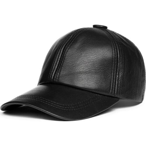 Genuine Leather Caps For Men Male Simle Sewing Soft Sheepskin Thin Hats Top Quailty Big Brim Peaked Chapeau Street Trucker Gorro