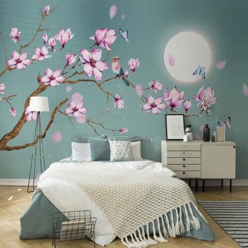 Chinese Style Magnolia Flowers Bird Mural Wallpaper Living Room Bedroom Study Home Decor Wall Painting Easy Installation Sticker