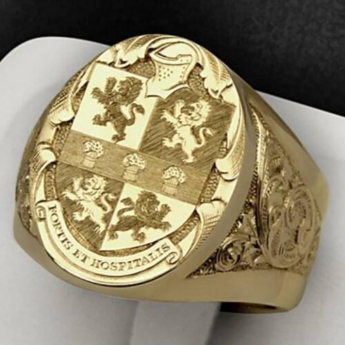 Trendy Domineering Crown Lion Seal Mens Ring Vintage Golden Engagement Rings for Men Valentines Day Gift Fashion Jewelry