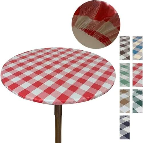 Round Elastic Table Cover Cloth Protector Waterproof Polyester Tablecloth Catering Fitted Table Cover with Elastic Edges