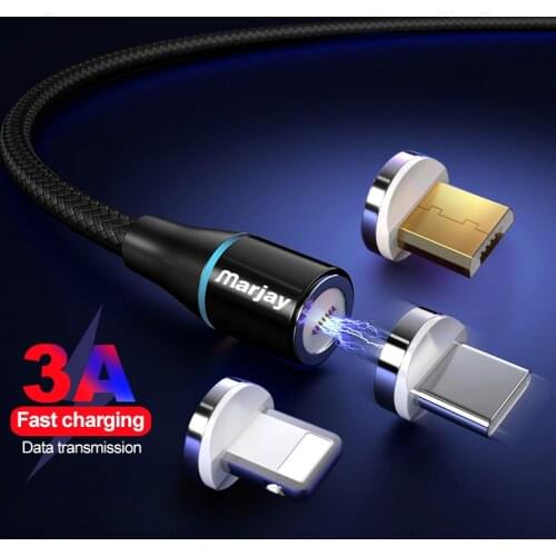 Marjay Magnetic Cable 2M 3A Quick charge 3.0 Micro USB Type C Cable For iphone X Xs Max Samsung Xiaomi Magnet Fast Charger Cord