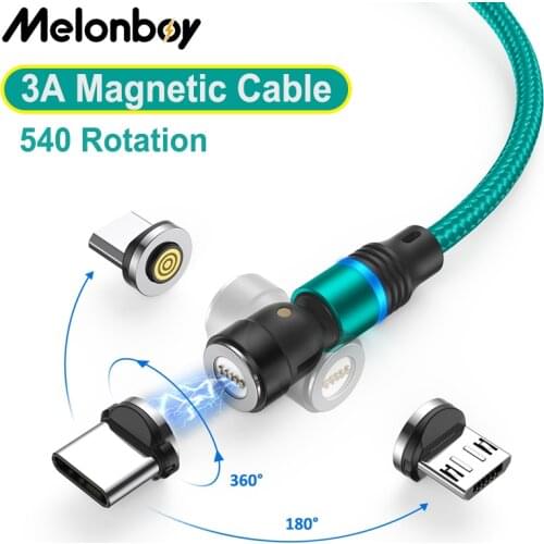 Melonboy 540 Rotation 3A Magnetic Cable Micro Usb Type C Cable Phone Charging Cord 5pin Fast Charging Cable For iPhone Xiaomi