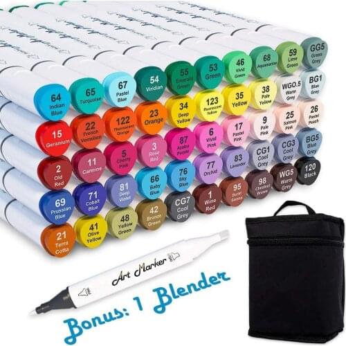 61 Colors Dual Tip Alcohol Based Art Markers, 60 Colors + 1 Blender Permanent Marker Pens Highlighters