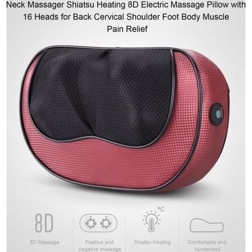 Neck Massager Shiatsu Shoulder Back Massager with Heat 8D Electric Massage Pillow with 16 Heads for Back Cervical Shoulder Foot