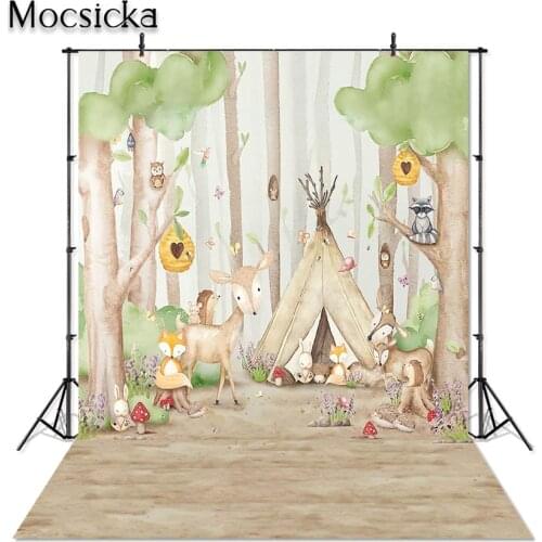 Mocsicka Woodland Backdrop Newborn Baby Child Photography Background Animals Birthday Decoration Backdrop for Photoshoot Studio