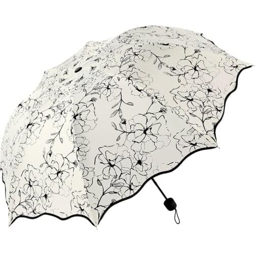 Fashion Three Fold Women Rain Umbrella Waterproof Hibiscus Stripe Men Umbrellas For Girls Kids Outdoor Hiking Windproof Parosal