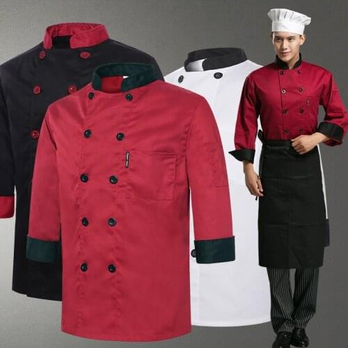2018 men long-sleeved Chef service Hotel working wear women Restaurant work clothes Tooling uniform cook tops 3 colour