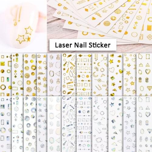 11pcs/set INS Nail Sticker Star Moon Heart Geometry Pattern Nail Art Manicure DIY Nail Decal Laser Silver Gold 429#-439