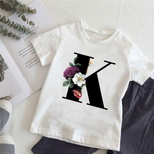 New Summer Flower English Alphabet Letter Print Girls T Shirt Casual Kids Tops Children Harajuku Clothes Boys T-shirt,HKP5371