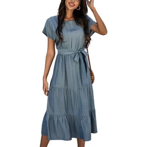 Women Elegant Dress Short Sleeve Ruffle Hem Long Length Women Solid Color Casual Ladies Dress for Outdoor Party Streetwear