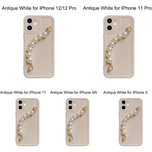 Phone Cover Dust-proof Shockproof Silicone Faux Pearl Chain Soft Smartphone Protective Shell for iPhone X/XR/11/11 Pro/12/12 Pro