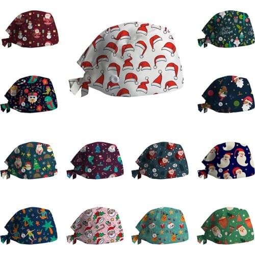 Christmas Doctors Nurse Hat Buckle Baotou Cap Adjustable Sweat-absorbent Towel Surgical Doctor Hat Beauty Salon Pharmacy Caps