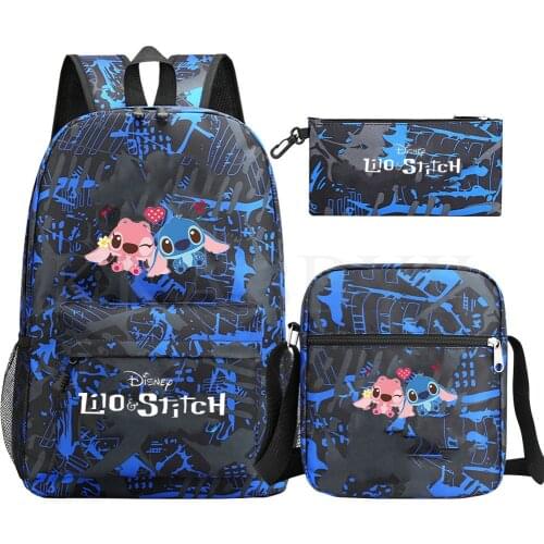 Disney Stitch School Bags 3pcs/set for Students Girls Boys Teens Cartoon Anime Backpacks Kids Print Knapsack Mochilas