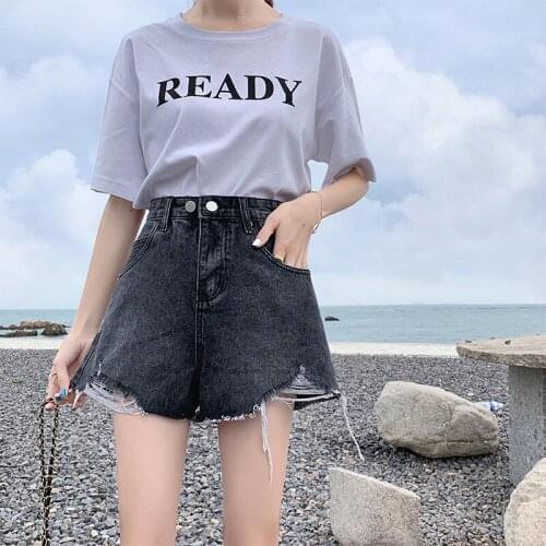 Womens 2021 New Fit High Quality Denim Tide Female Pants Summer solid color Loose Mom Shorts Jeans Streetwea Casual Versatile