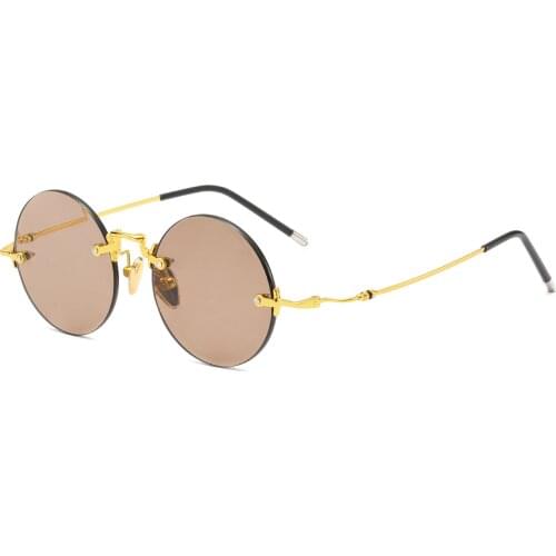 Crystal Stone Sunglasses Man Rimless Glass Sun Glasses Round Woman Driver Shades Male Vintage UV400 High Quality Anti Scratch