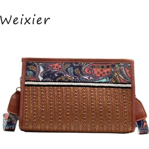WEIXIER 2019 Style Woven Knitting Messenger Bag Handmade Straw Crossbody Bags Summer Beach Women Shoulder bag Travel V1-35
