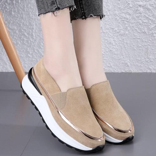 Fashion Women Flats Sneakers Cut Out Suede Leather Moccasins Women Boat Shoes Platform Ballerina Ladies Casual Shoes