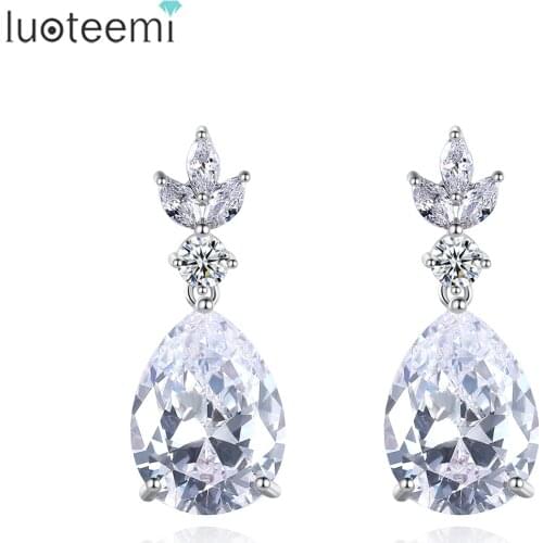 LUOTEEMI Water Drop Earrings for Women Big Clear CZ Stone Fashion Jewelry Dating Christmas Birthday Gifts Boucle D’Oreille