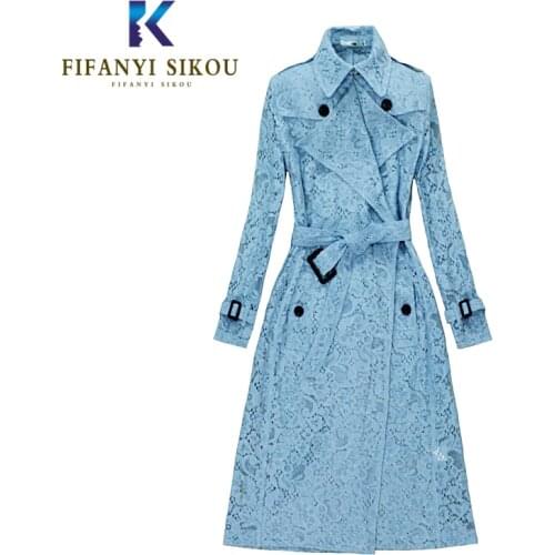2020 Spring New England Style Trench coat Women High quality Fashion Lace Long Trench coat Ladies Windproof Business Outerwear