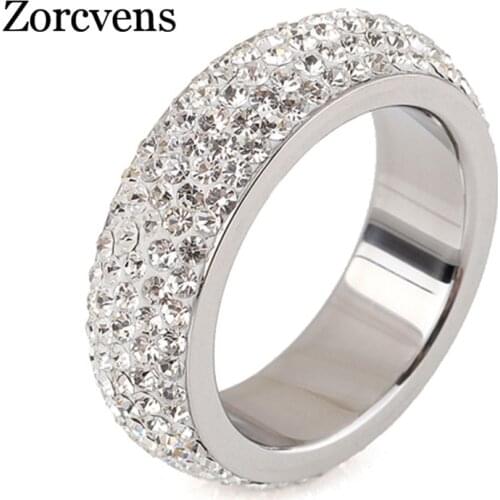 ZORCVENS Crystal Stainless Steel Ring Women for Elegant Full Finger Love Wedding Rings Jewelry